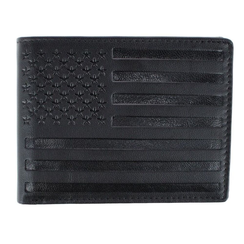 CTM Men's Leather American Flag Embossed Bifold Wallet